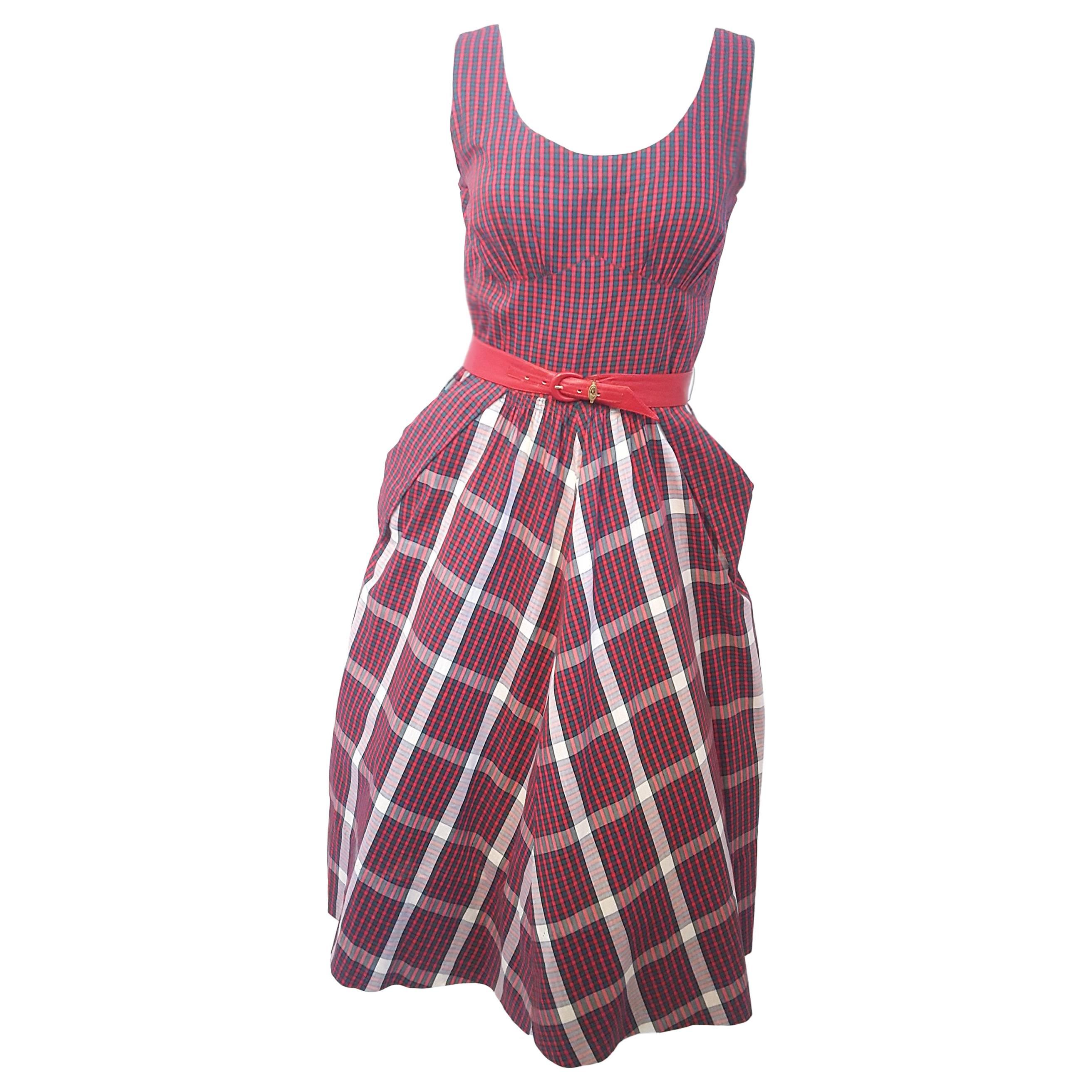50s Red and Green Tartan Day Dress