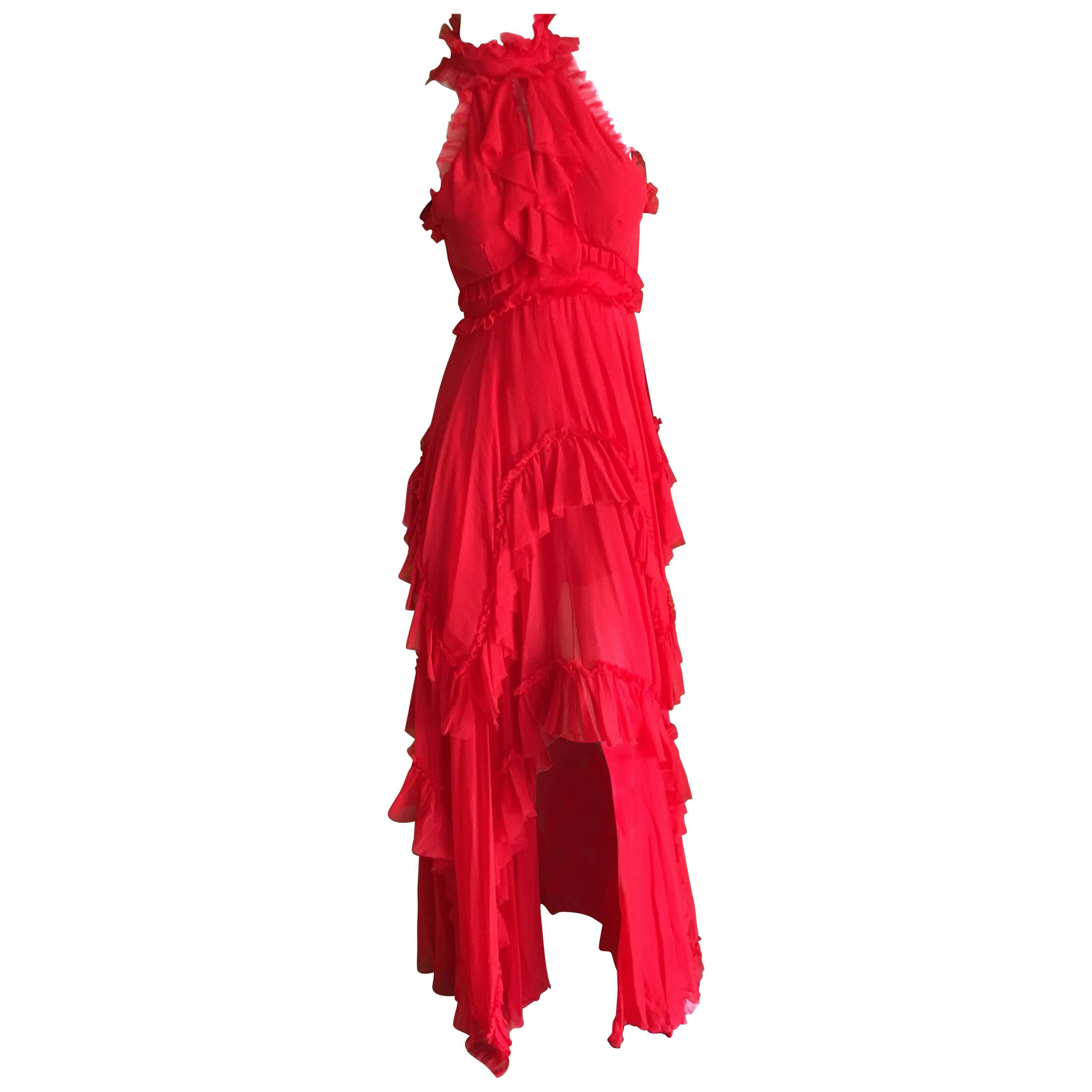 Emelio Pucci Scarlet Silk Ruffled Halter Dress  For Sale