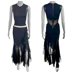 Gianni Versace S/S 2002 Runway Sheer Lace Skirt and Cutout Mesh Top 2 Piece Set