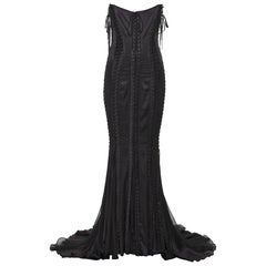 Dolce & Gabbana Black Silk Corset Evening Dress with Chiffon Train, FW 2003