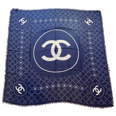 Chanel logo blue cashmere stole