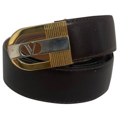Used Valentino belt in brown leather with golden metal buckle