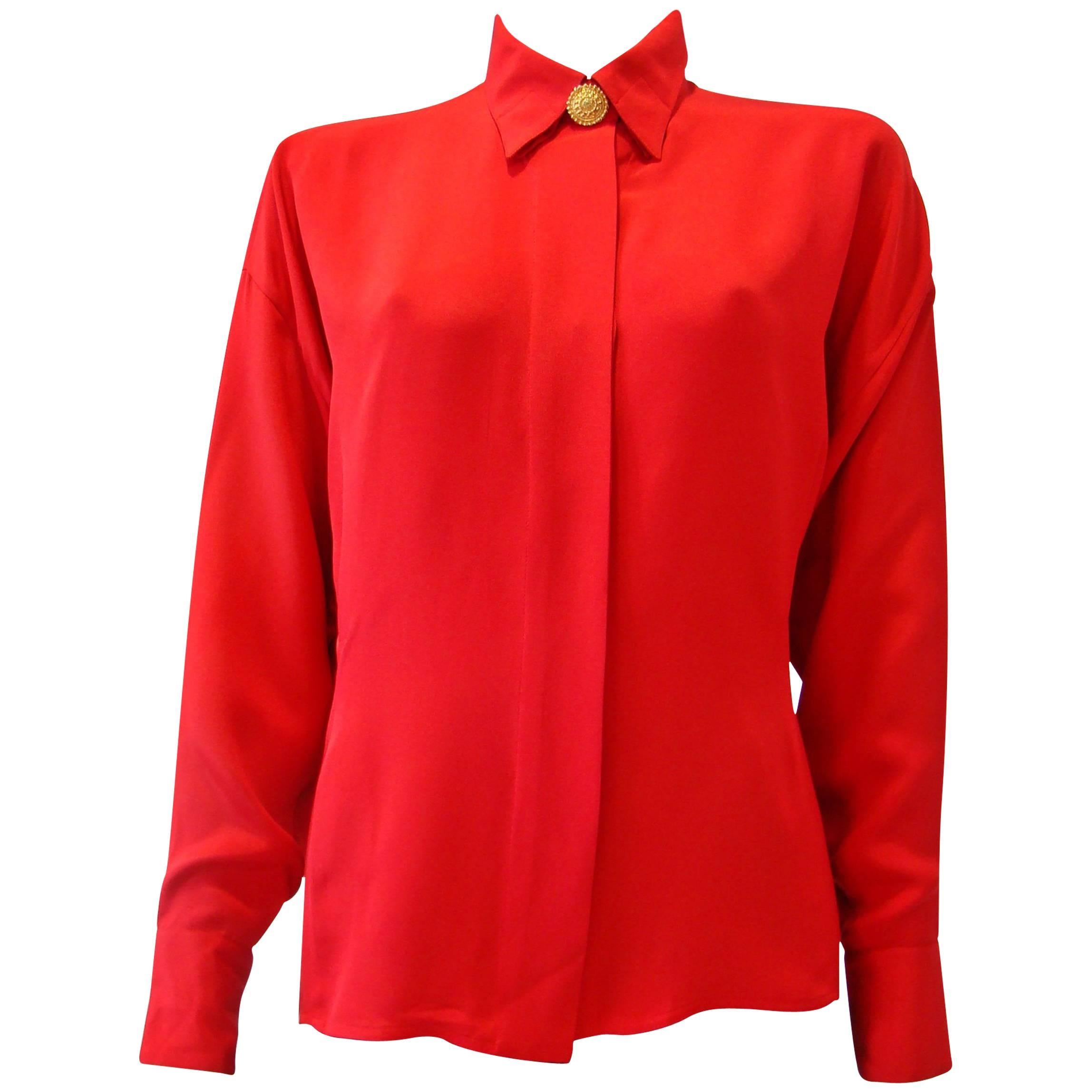 Gianni Versace Couture Red Silk Shirt For Sale