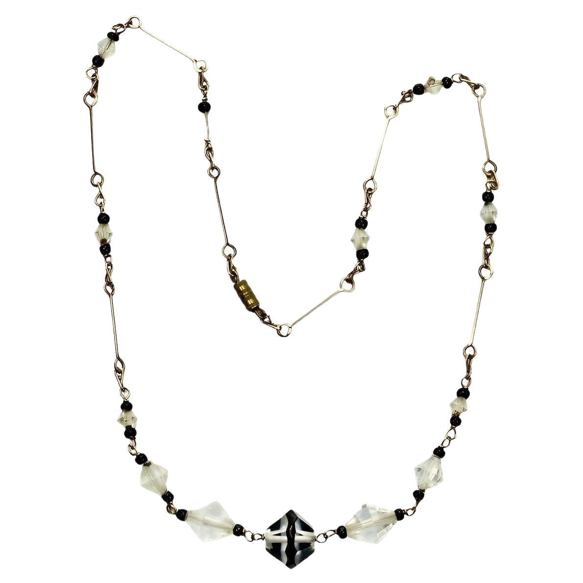 Collana in filo d'oro Art Deco con perline di cristallo sfaccettate, circa 1930 in vendita