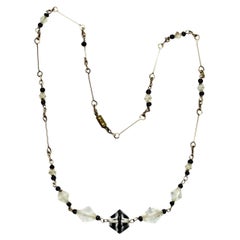 Art Deco Gold Tone Wire Necklace with Faceted Crystal Beads circa 1930s