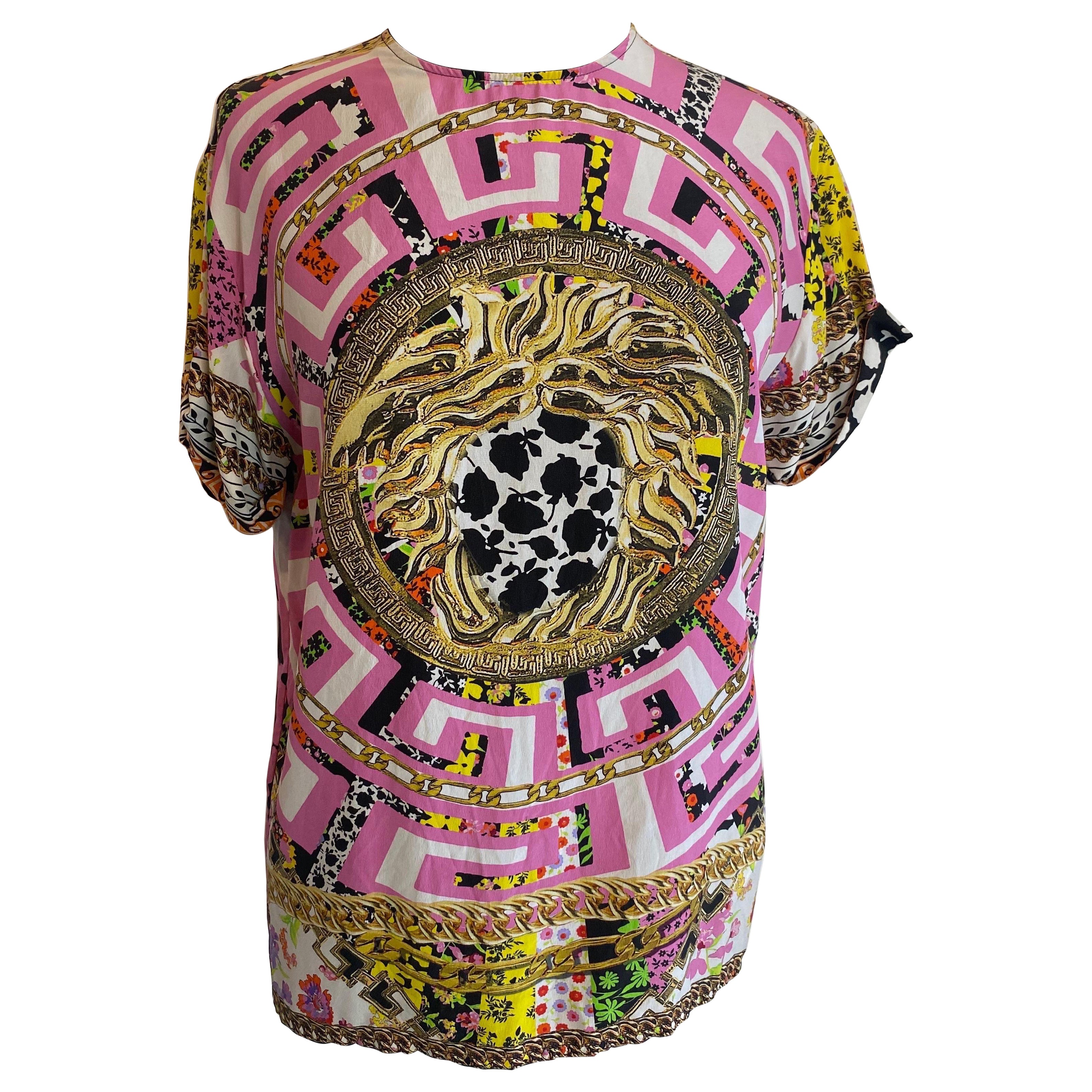 Versace patterned silk blouse For Sale