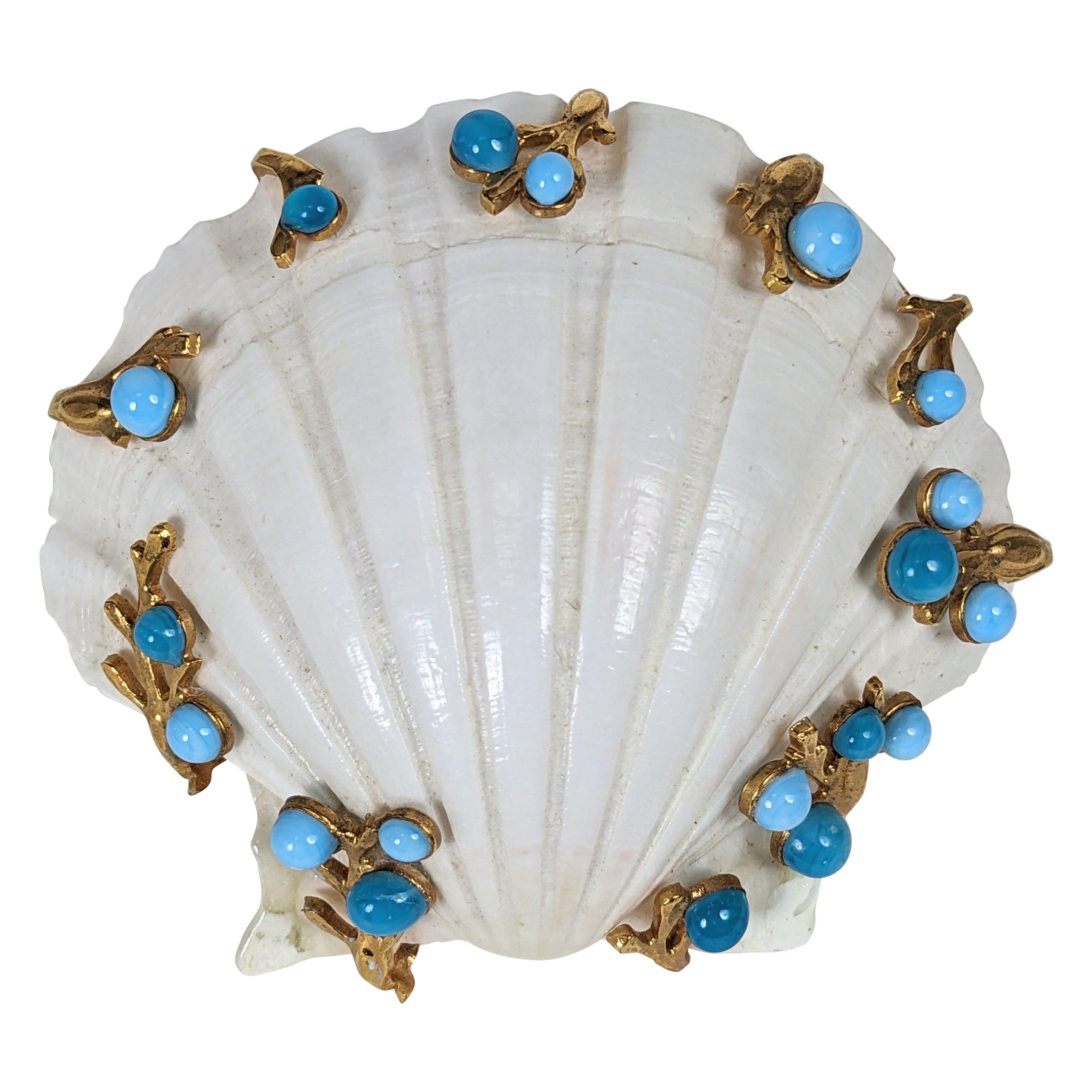 MWLC Gripoix Glass Decorated Scallop Shell Pendant Brooch
