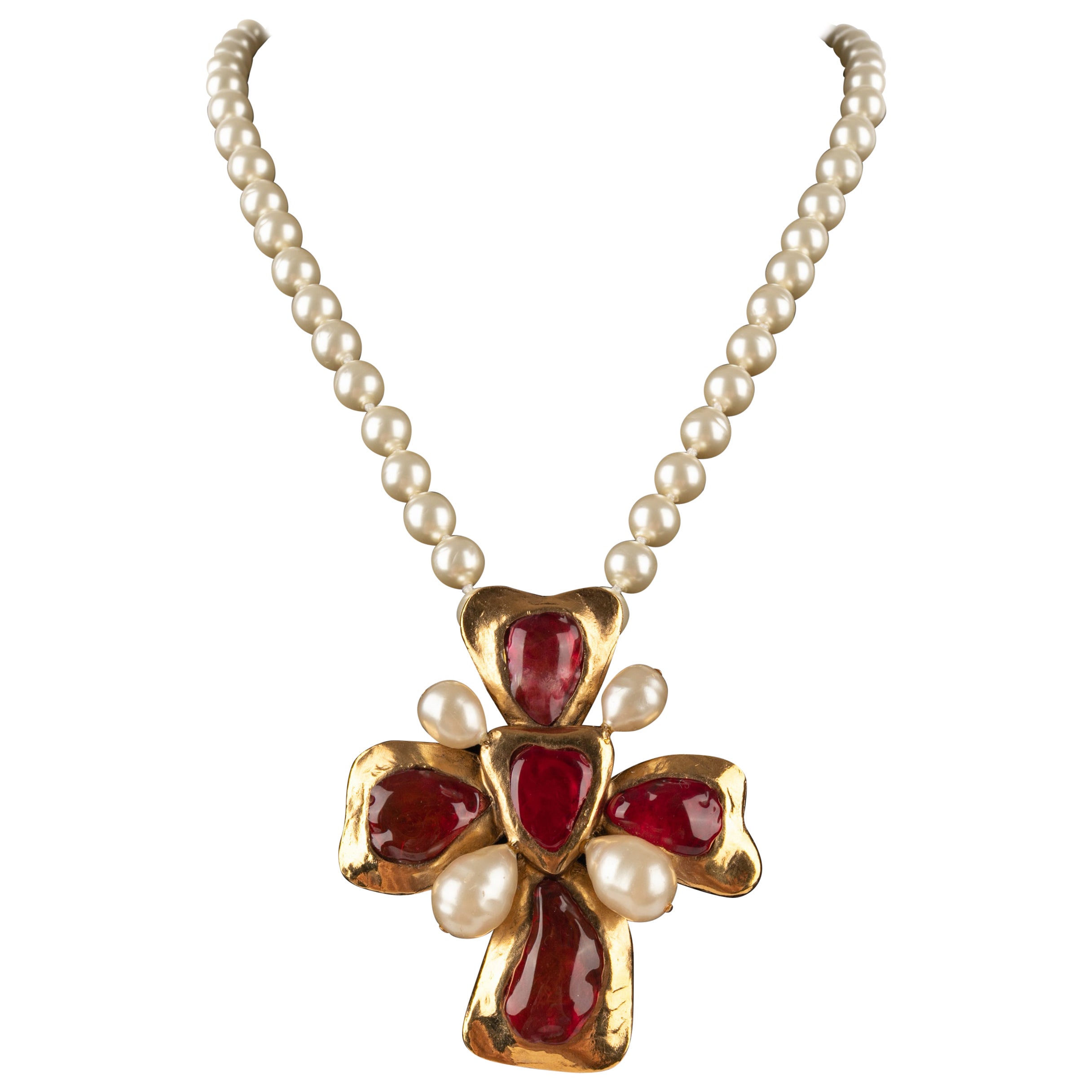 Collana con croce di perle Chanel Costume, 1994