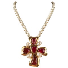 Chanel Costume Pearl Cross Necklace, 1994