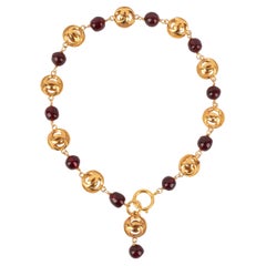 Chanel CC Short Necklace with Red Glass Pearls, 1990s
