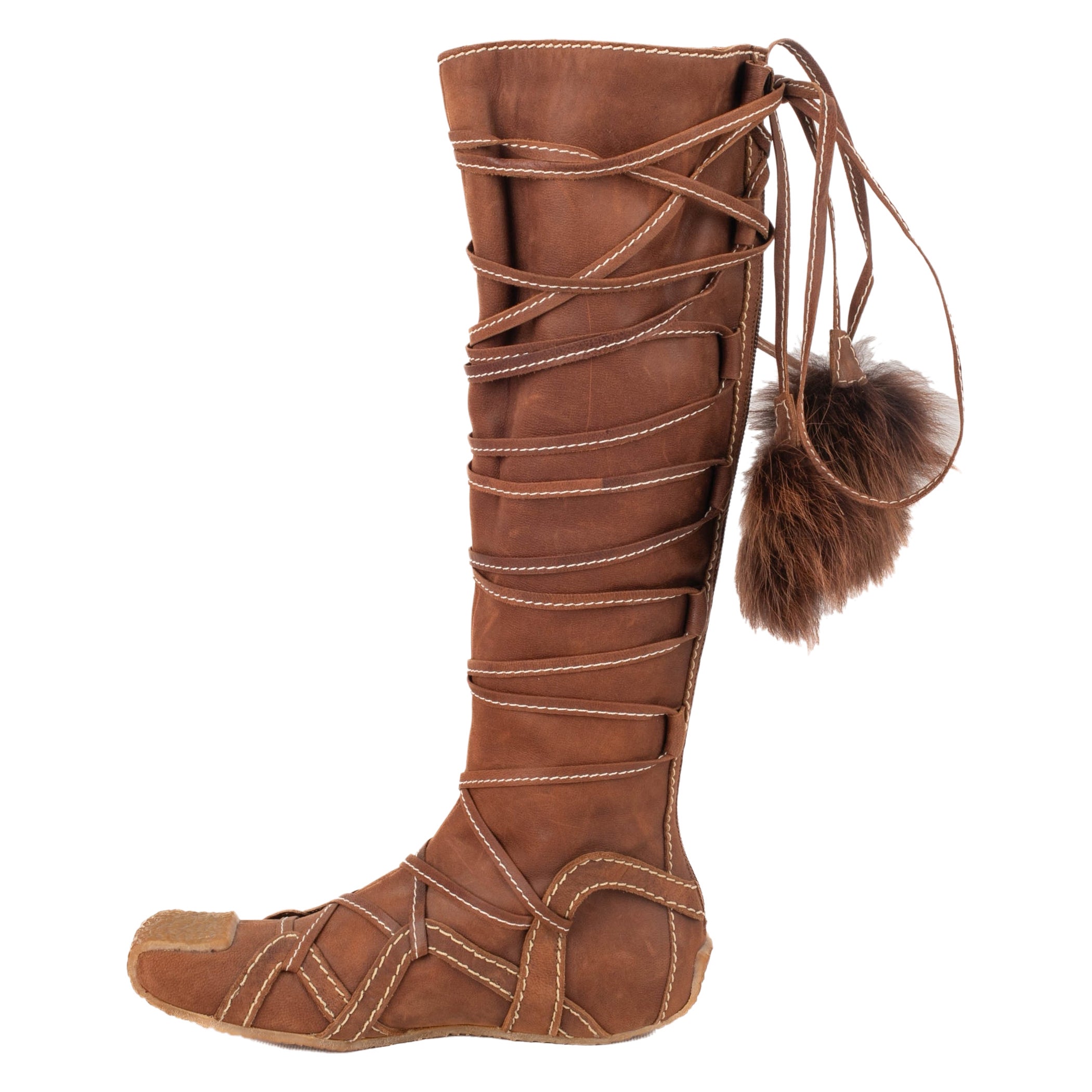 Christian Dior Topstitched Brown Leather Boots, 2002 For Sale