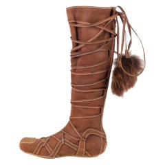 Christian Dior Gesteppte braune Lederstiefel, 2002