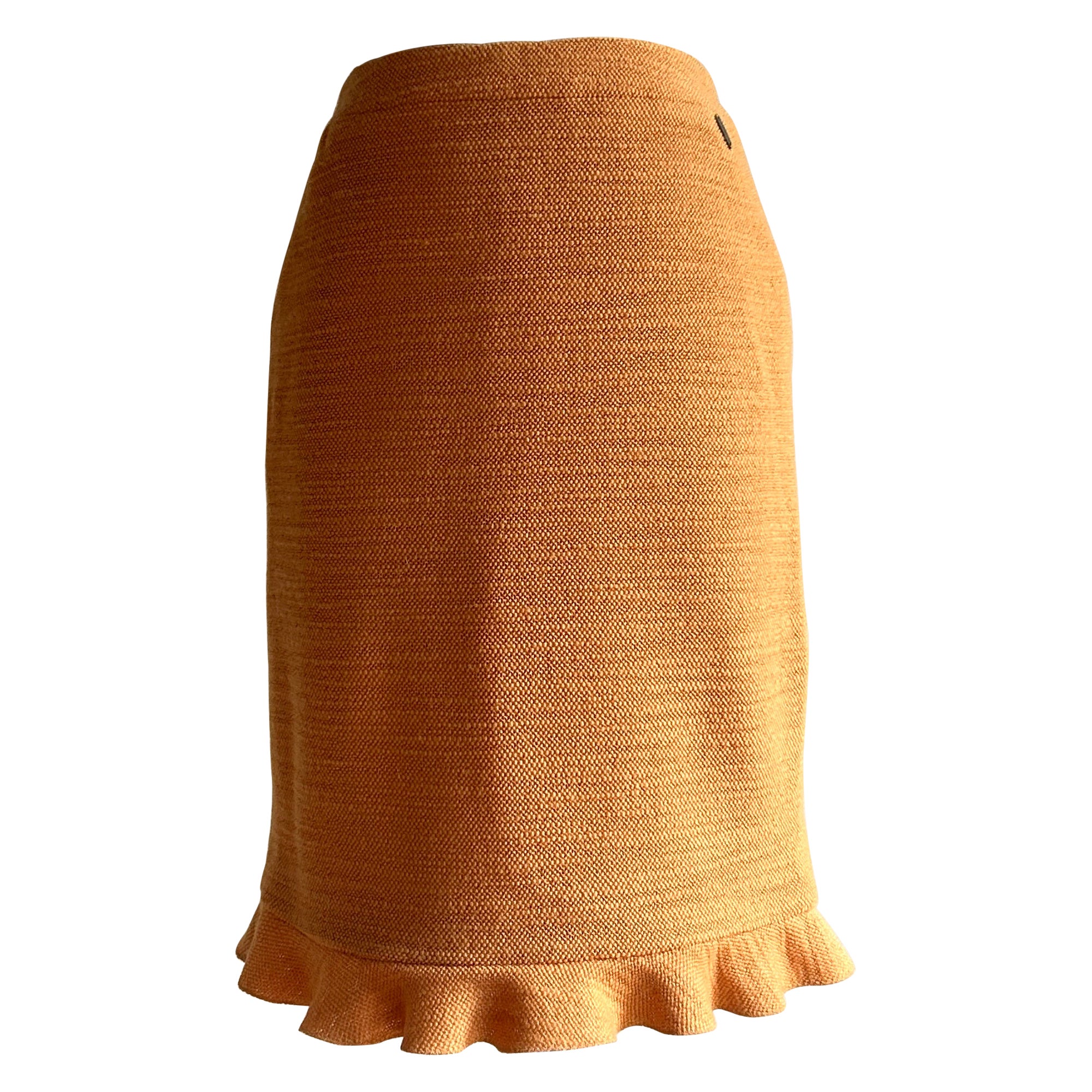 Vintage Chanel Fall 1999 Orange Ruffle Hem Pencil Skirt For Sale