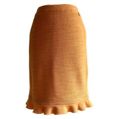 Vintage Chanel Fall 1999 Orange Ruffle Hem Pencil Skirt