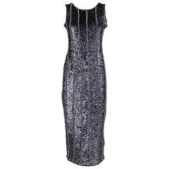1980S Black and Silver Sequined Evening Dress 1980S Black and Silver Sequined Evening Dress