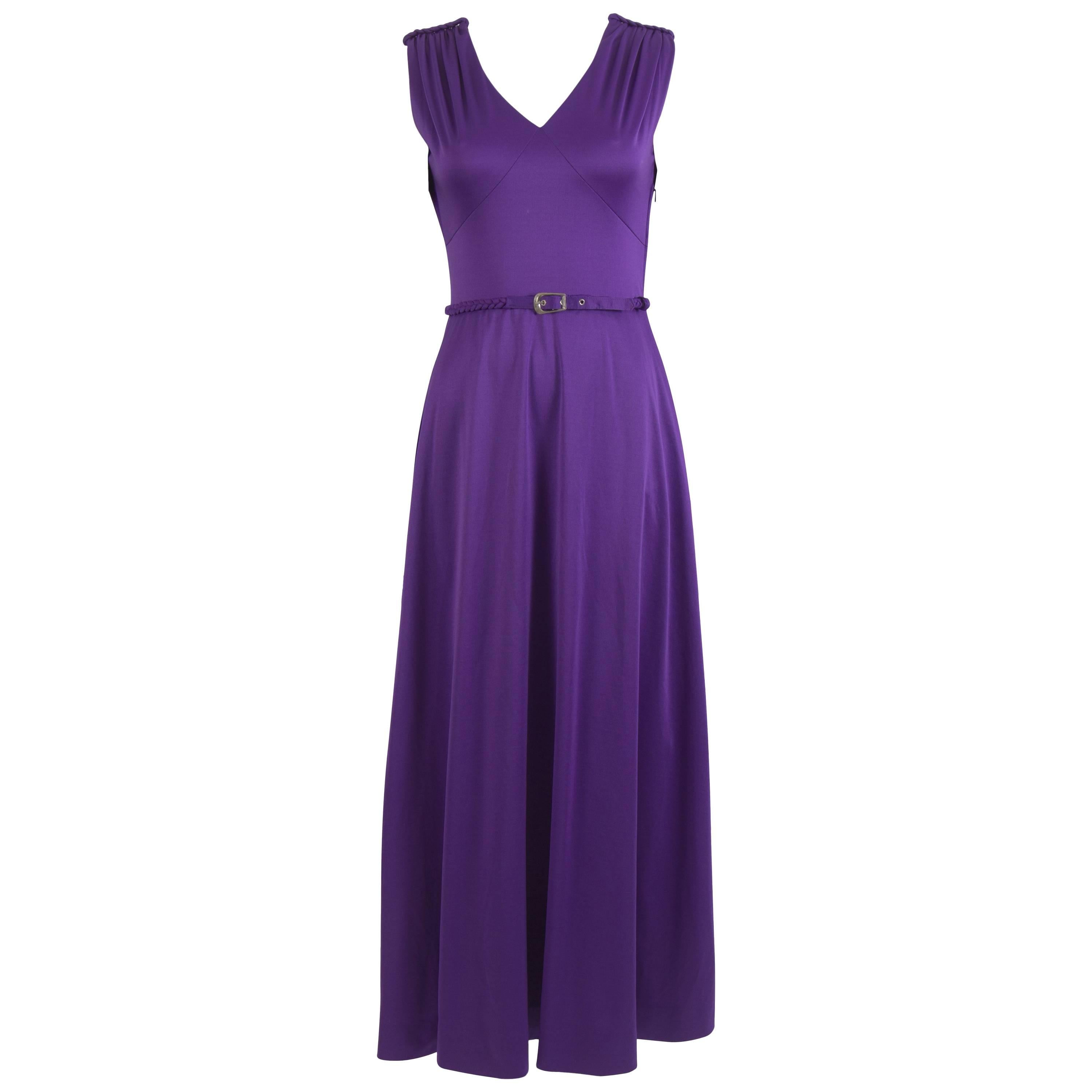 1970's Purple Jersey Belted Disco Dress For Sale