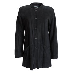Jean Muir Jacket Black Suede Perforated Trim Lucite Buttons Retro Mod 70s Sz 8
