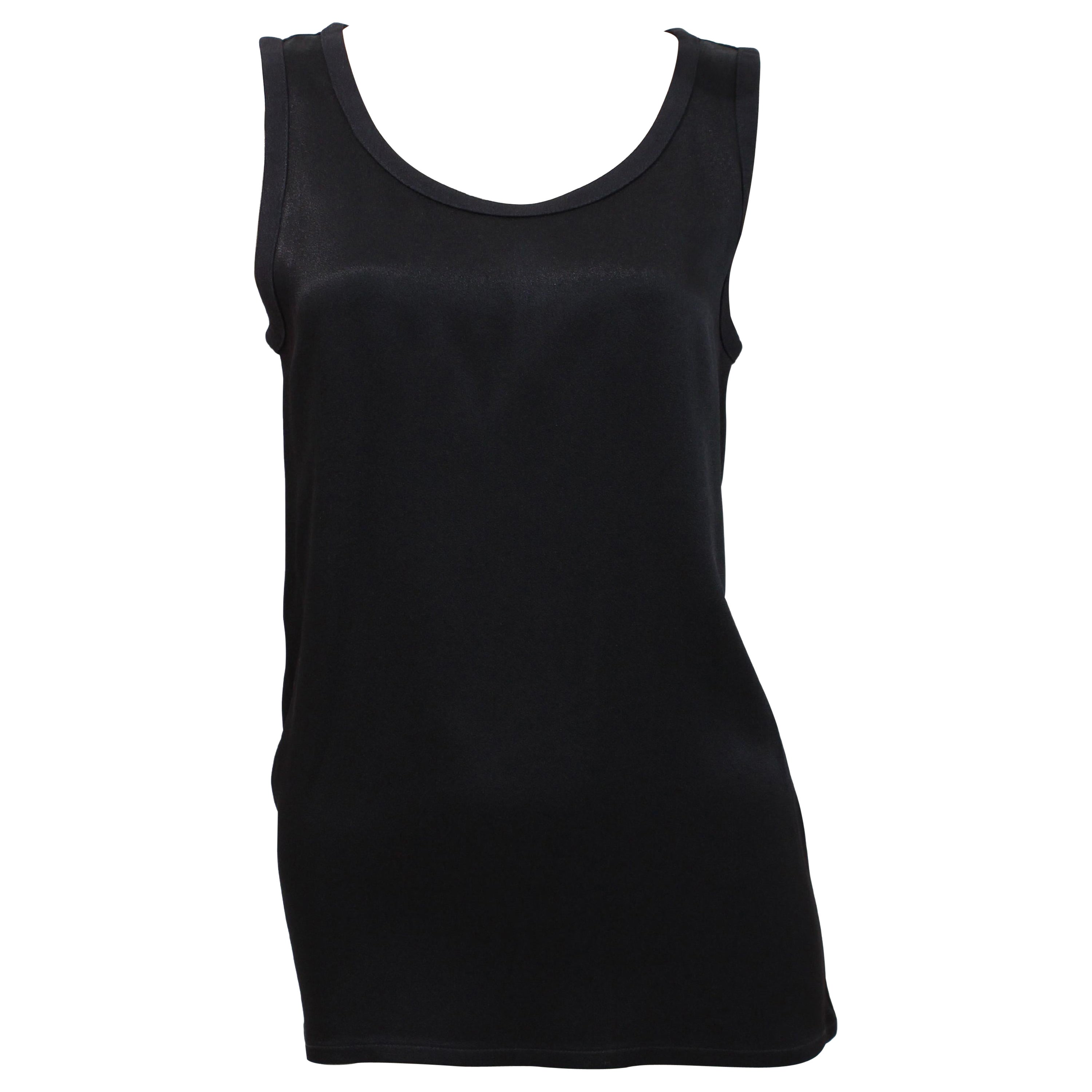 Yves Saint Laurent Top nero in raso senza maniche con canotta vintage anni '90 taglia 34