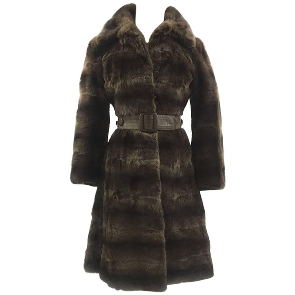 1970s Maxwell Croft Bespoke Brown "Fisher Dyed" Bassarisk Fur and Leather Coat For Sale