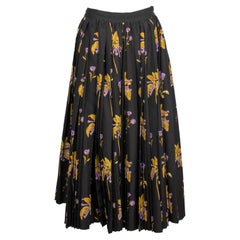 Prada Long Pleated Black Silk Skirt