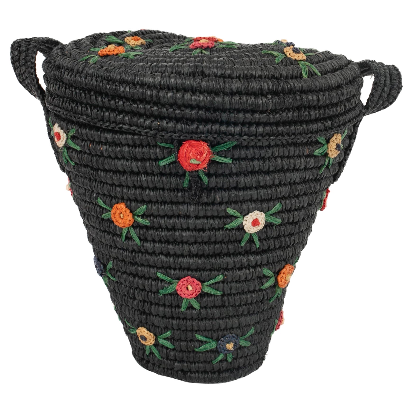 Vintage Black Raffia Bag For Sale