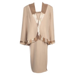 Jovani Beige Silk Jacket and Sleeveless Dress