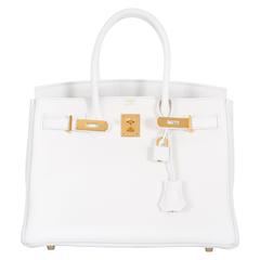 Hermes Birkin Bag 30cm White Togo Gold Hardware Stunning