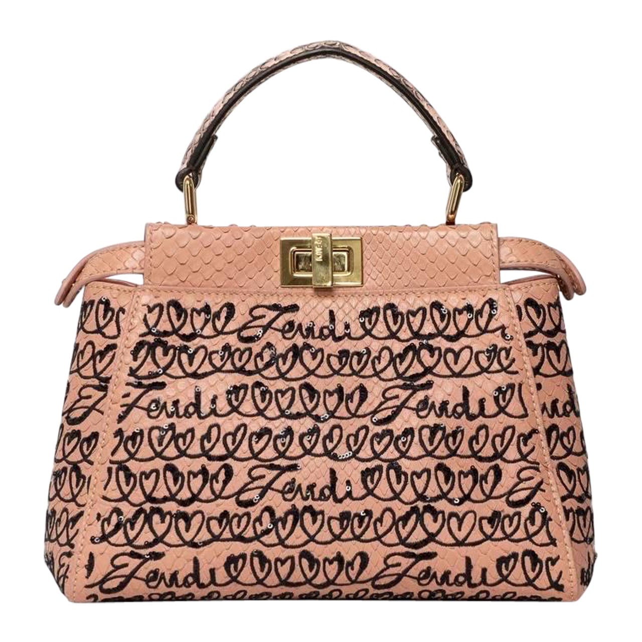 Borsa a Mano Fendi Peekaboo Mini Pitone Rosa Ricamata For Sale at 1stDibs