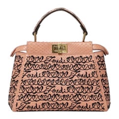 Borsa a Mano Fendi Peekaboo Mini Pitone Rosa Ricamata
