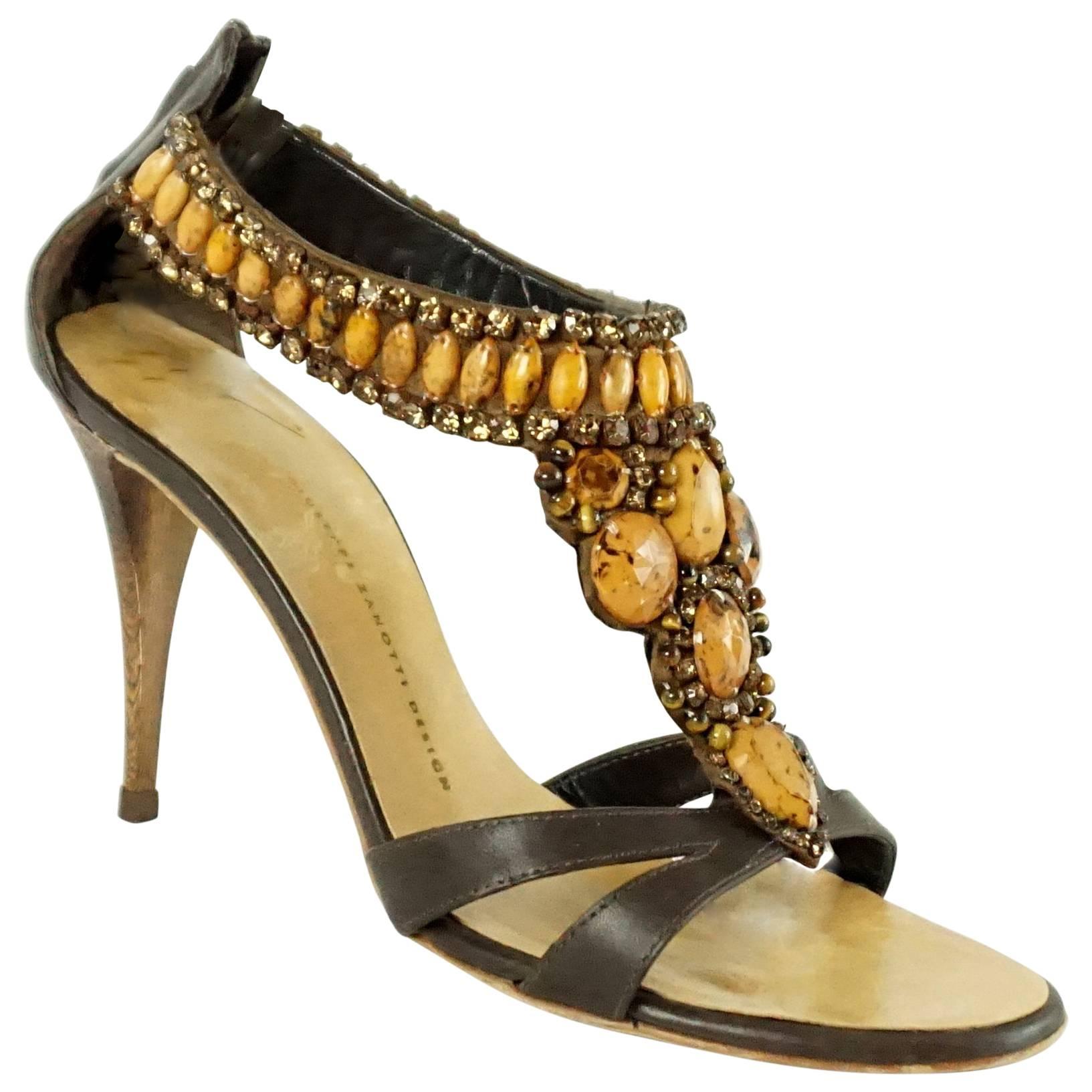 Giuseppe Zanotti Bronze Stone Sandals - 39.5