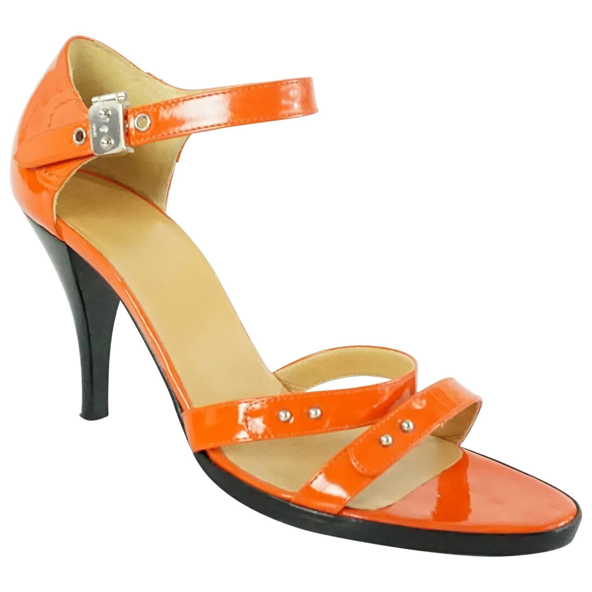 Hermes Orange Patent Strappy Sandals - 36.5