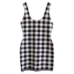 Rare Alaia Vintage S/S 1991 Tati Black White Houndstooth Print Mini Dress