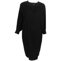 Vintage Yves Saint Laurent black raw silk sac dress 1980s 