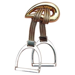 Hermès Two Tone Gold Stirrups Brooch Lapel Pin Equestrian Theme Horse Texas