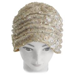 Vintage 1930/40s White Sequin Cloche Hat