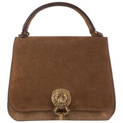 1960s Brown Suede Top Handle Bag with Lion Head 6