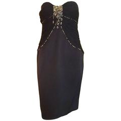 Gorgeous Escada Black Beaded Silk Strapless Cocktail Dress 40 2