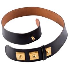 Black Boxcalf Leather Hermes Belt 1