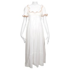1960's BIBA long white cotton gauze dress with lace trim