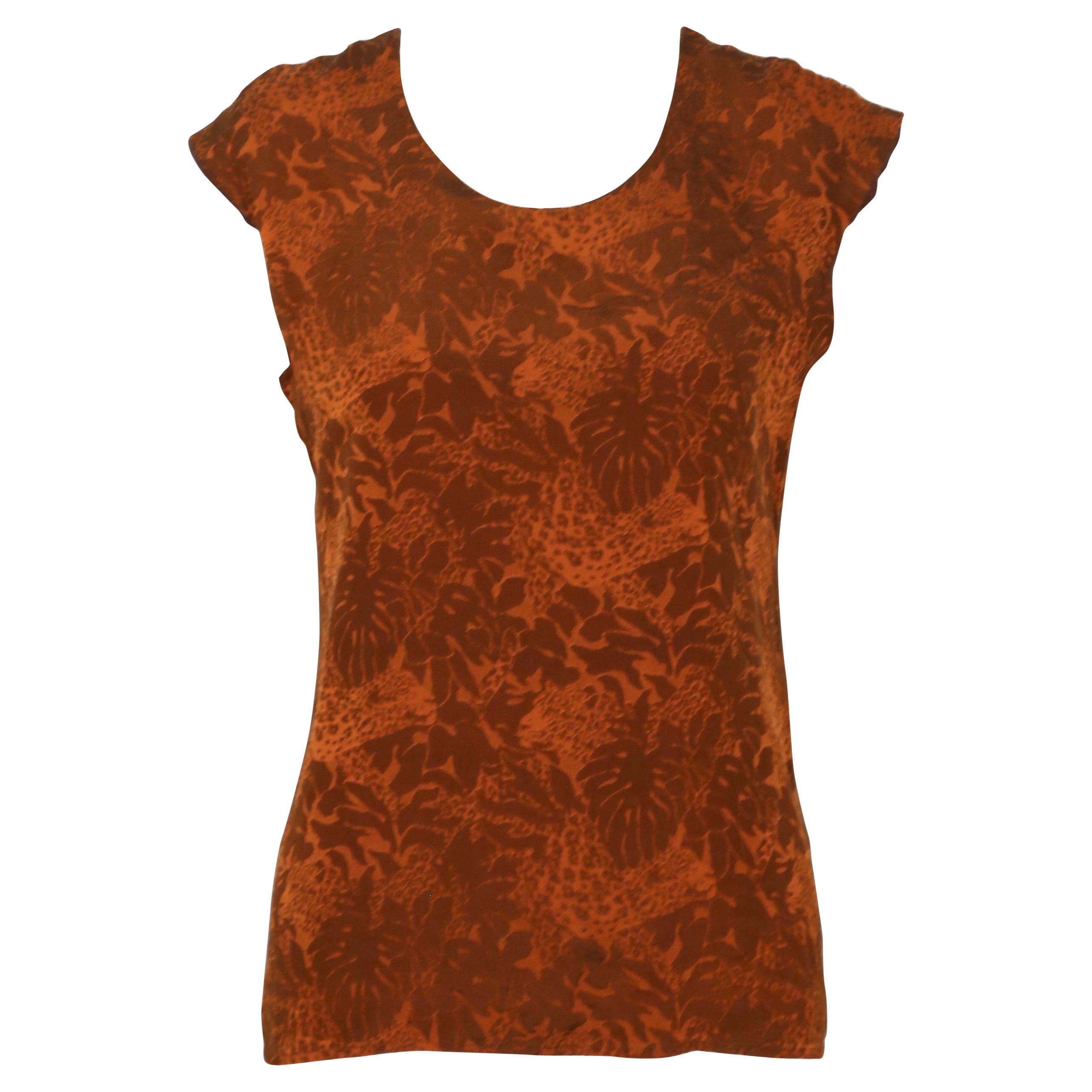 1990's YVES SAINT LAURENT rive gauche jacquard silk top with leopard motif For Sale