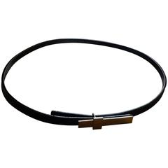Gucci Black Patent Leather Skinny Belt with Silver Buckle 75cm 5