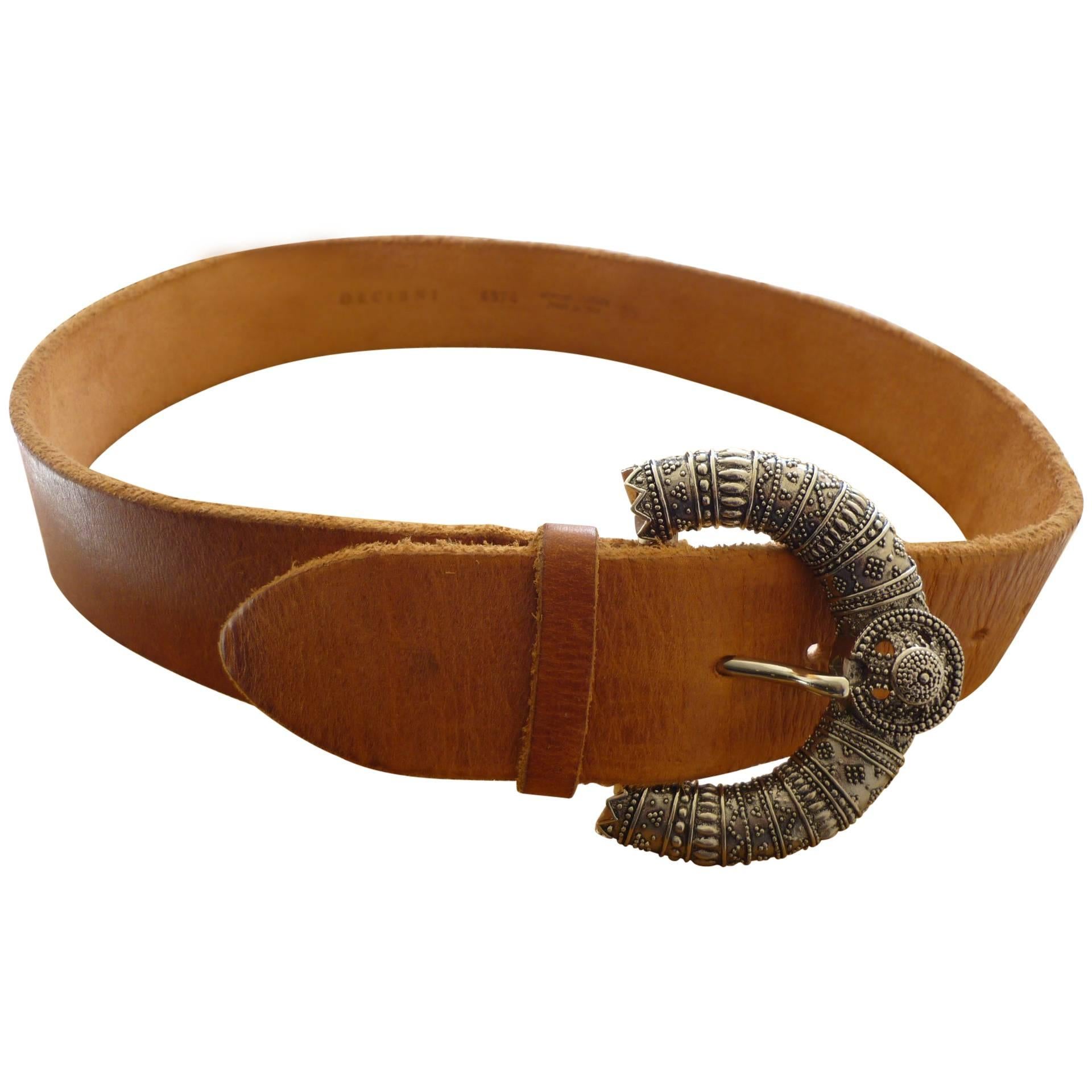 Orciani Tan Leather Belt with Impressive Silver Tone Buckle