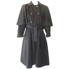 1970s Yves Saint Laurent RG Black Wool Coat with Detachable Cape 