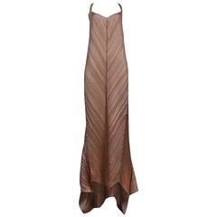 Issey Miyake Taupe Pleated Gown