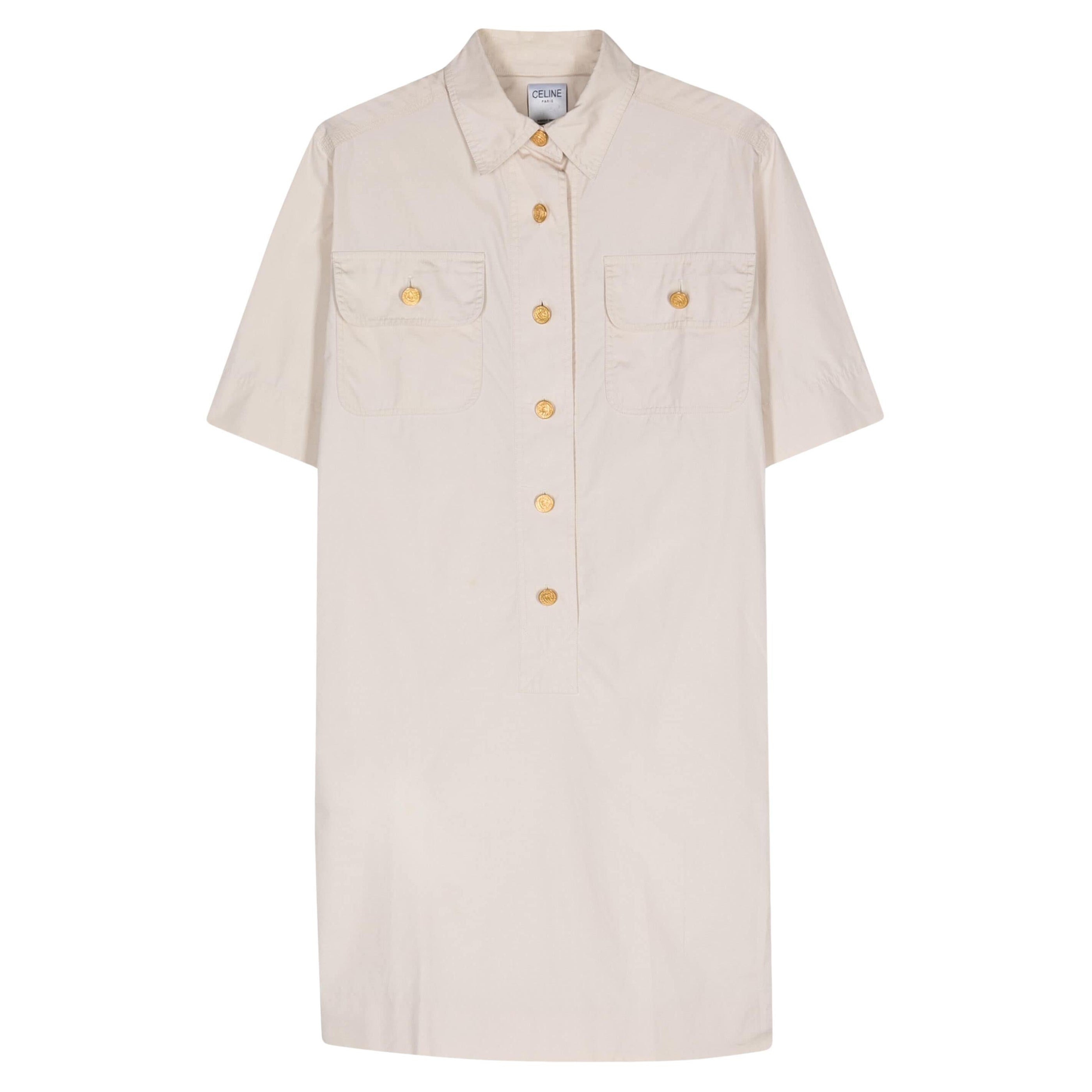1980s Celine Camel Cotton Safari Dress