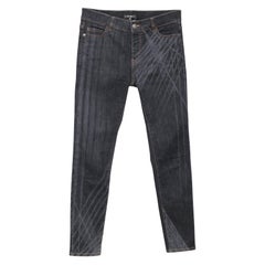 CHANEL Vaqueros Azul Oscuro Lavado Pierna Delgada Altura Media Botones Sz 38 2014