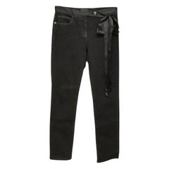 CHANEL Jeans neri in denim a gamba tesa con cintura Roma tasche Sz 38
