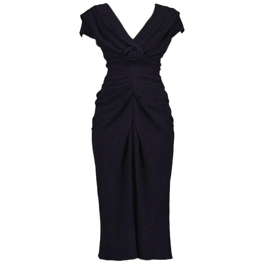 John Galliano for Dior Navy Drape Dress
