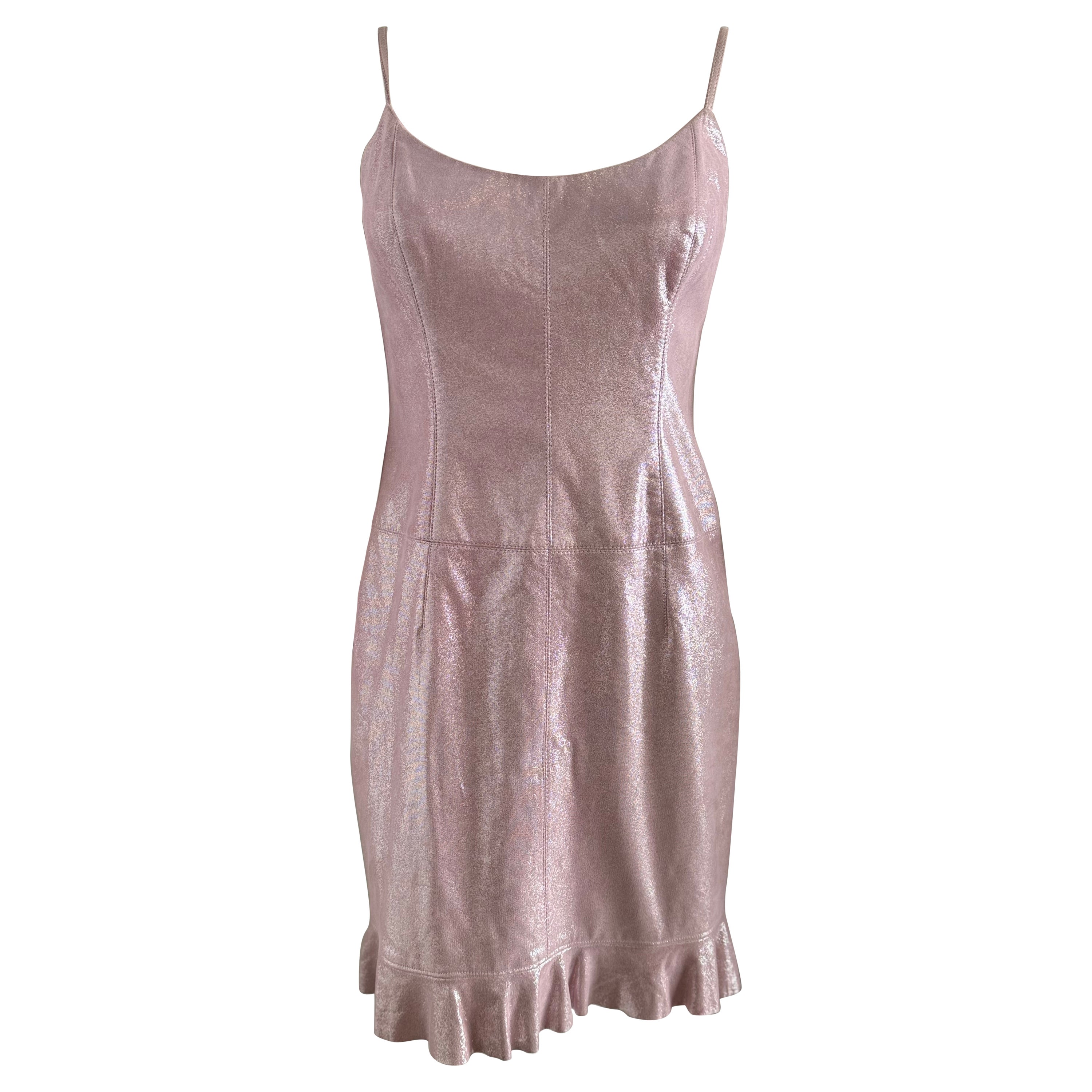 Escada Pink Metallic Leather Dress For Sale