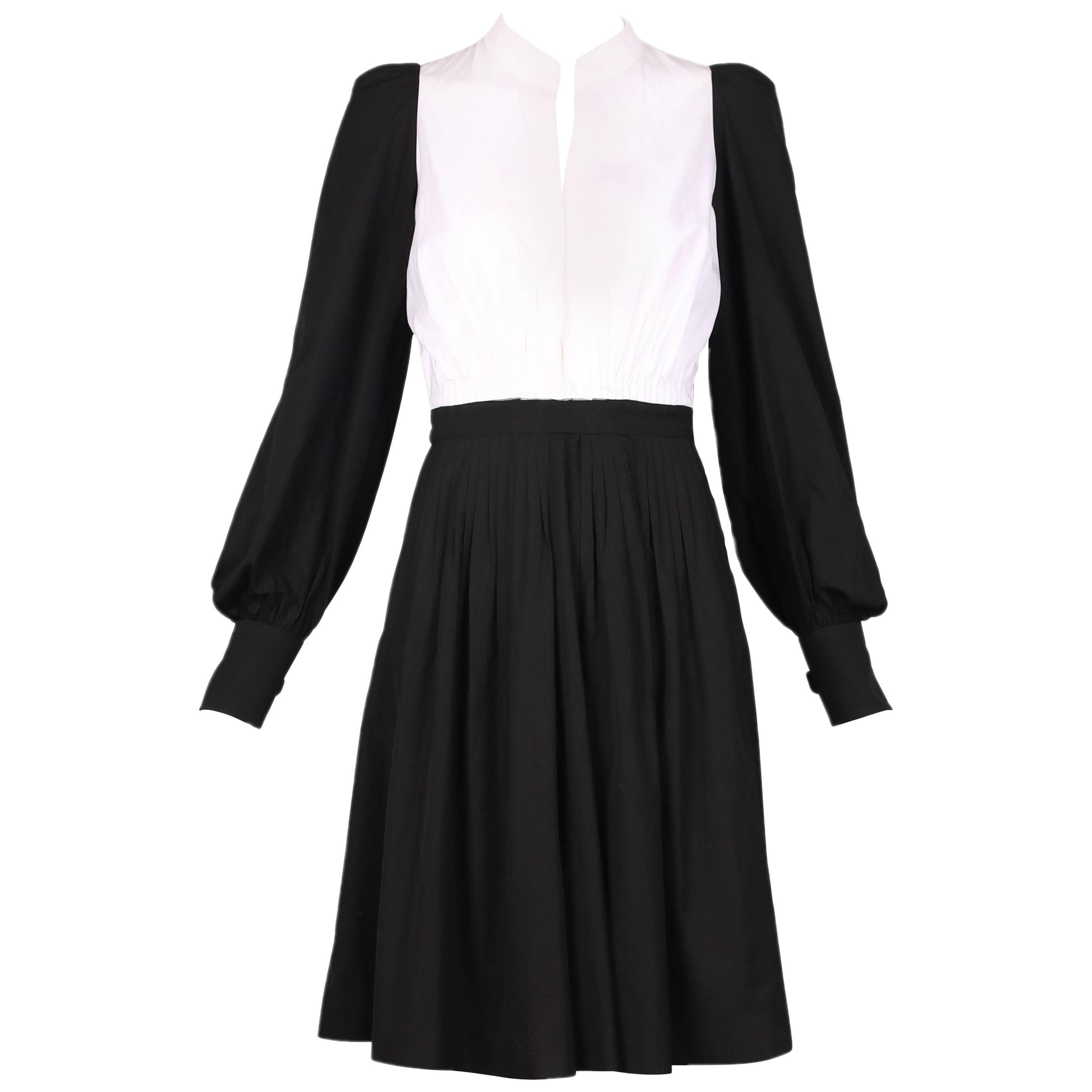 Yves Saint Laurent YSL Black & White Color Block Cotton Day Dress